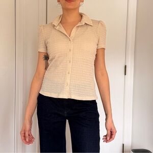 Philosophy Cream Short-Sleeve Button-Up Textured Shirt